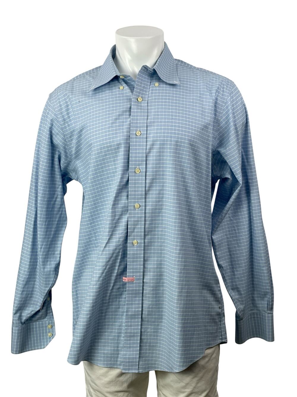 Brooks Brothers Blue White Long Sleeves Plaid Button Down Dress Shirt Top Sz 36